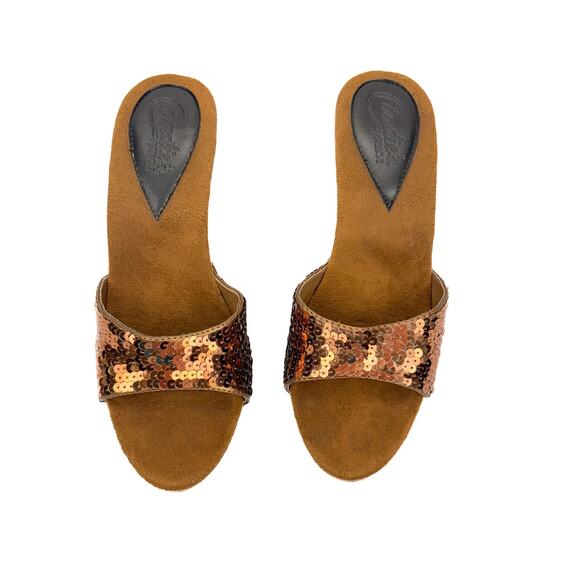 Candie's Vintage Faux Leather Sequin Clog Open Toe Stilleto Sandals 7.5 Boho y2k - Picture 3 of 13